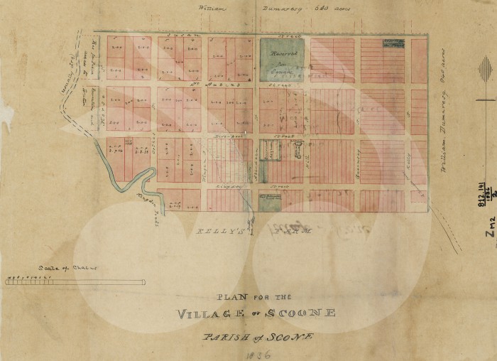 Map of the plan for Scone, 1836. Kindly provided by the NSW State Library.