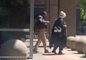 Kate Hutchinson leaving the supreme court with her partner.