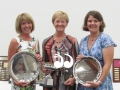 Julie Leckie Trophy Winner Jean Byrnes Salver, runner up Lyn Banks and Club Champion Sarah Brooks.