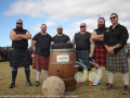 The Tartan Warriors about to contend for the strong man title L-R: Luke Reynolds, Aaron Monks, Scott Hall, Richard Hozjan, Ben Simpson and judge Craig Reid.