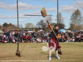 Ben Simpson releasing the wheat bag in the wheat toss event.