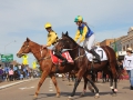 R & R racing represented by Rod Northam's assistant trainer Molly Northam riding Penteli and Bridie Ryan riding Heartlove.