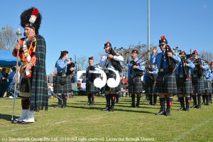 A pipe band performing at the Aberdeen Highland Games.